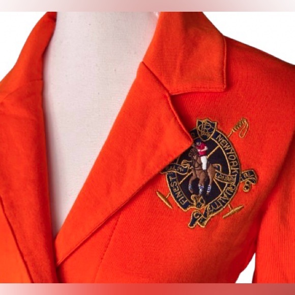 NWT Ralph Lauren Equestrian Polo Crest Blazer Orange Red Logo Jacket Horse Logo - Picture 4 of 16